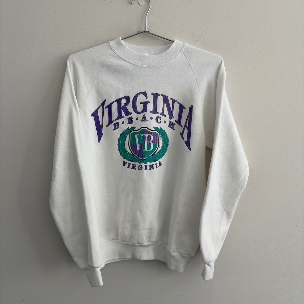 Vintage Jerzees Virginia Beach Virginia Sweatshirt White Medium Made in USA